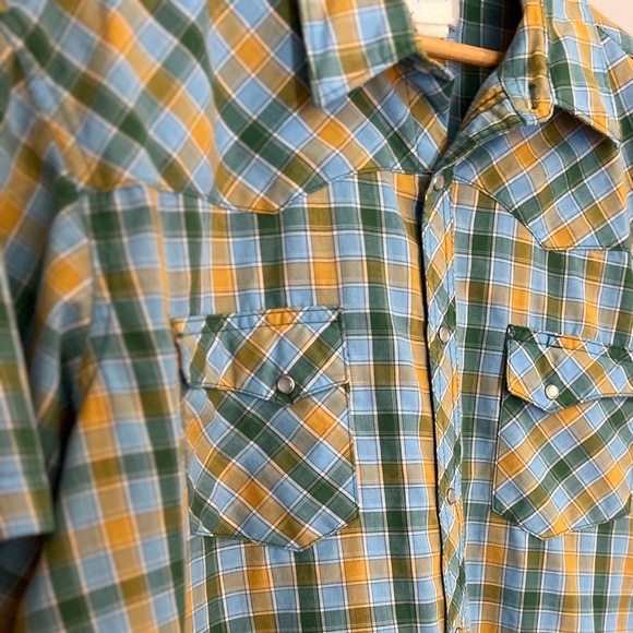 Wrangler Blue & Yellow Casual Snap Down Shirt Fits XXL - Picture 4 of 8